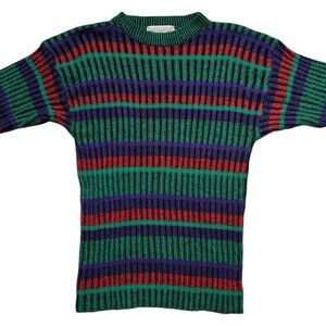 70s Vintage Stripe Sweater Sweet Baby Jane Acrylic Ribbed Multicolour Pattern.
